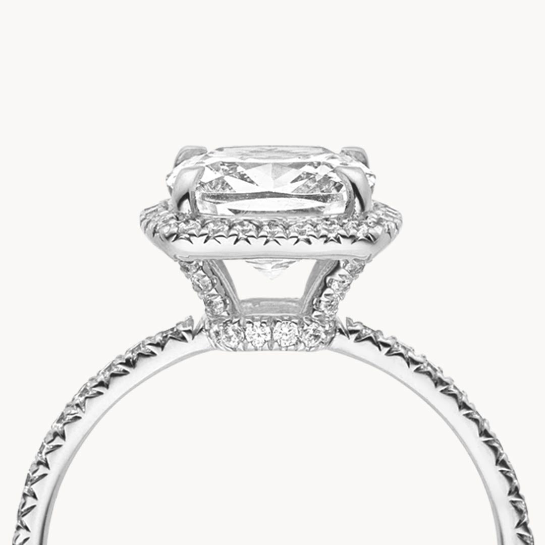 1.0-3.0 CT Cushion Cut F/VS1 CVD Diamond Halo Pave Setting Engagement Ring - Camila Brown
