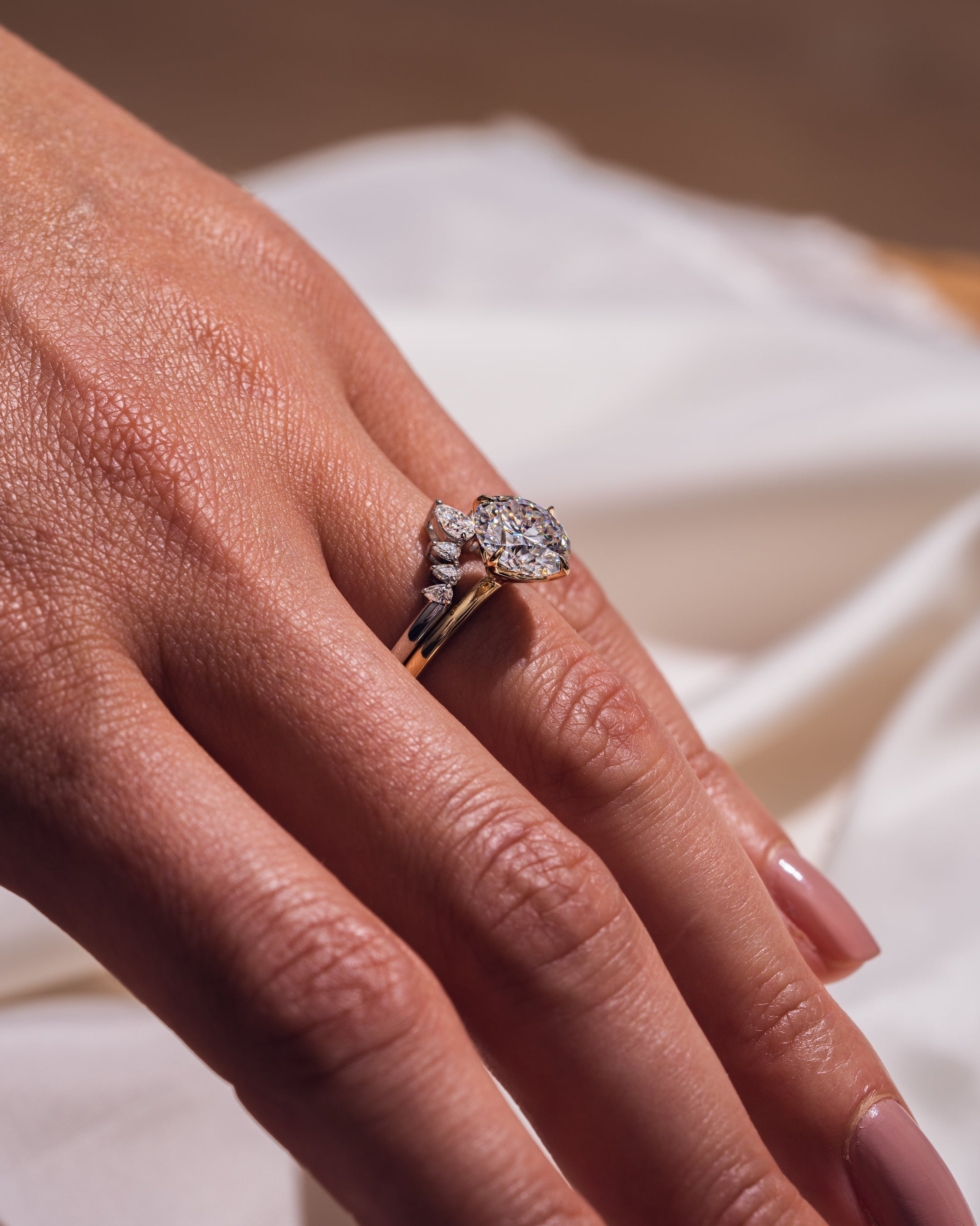 0.34 TCW Pear CVD Diamond Curved Wedding Band - Camila Brown