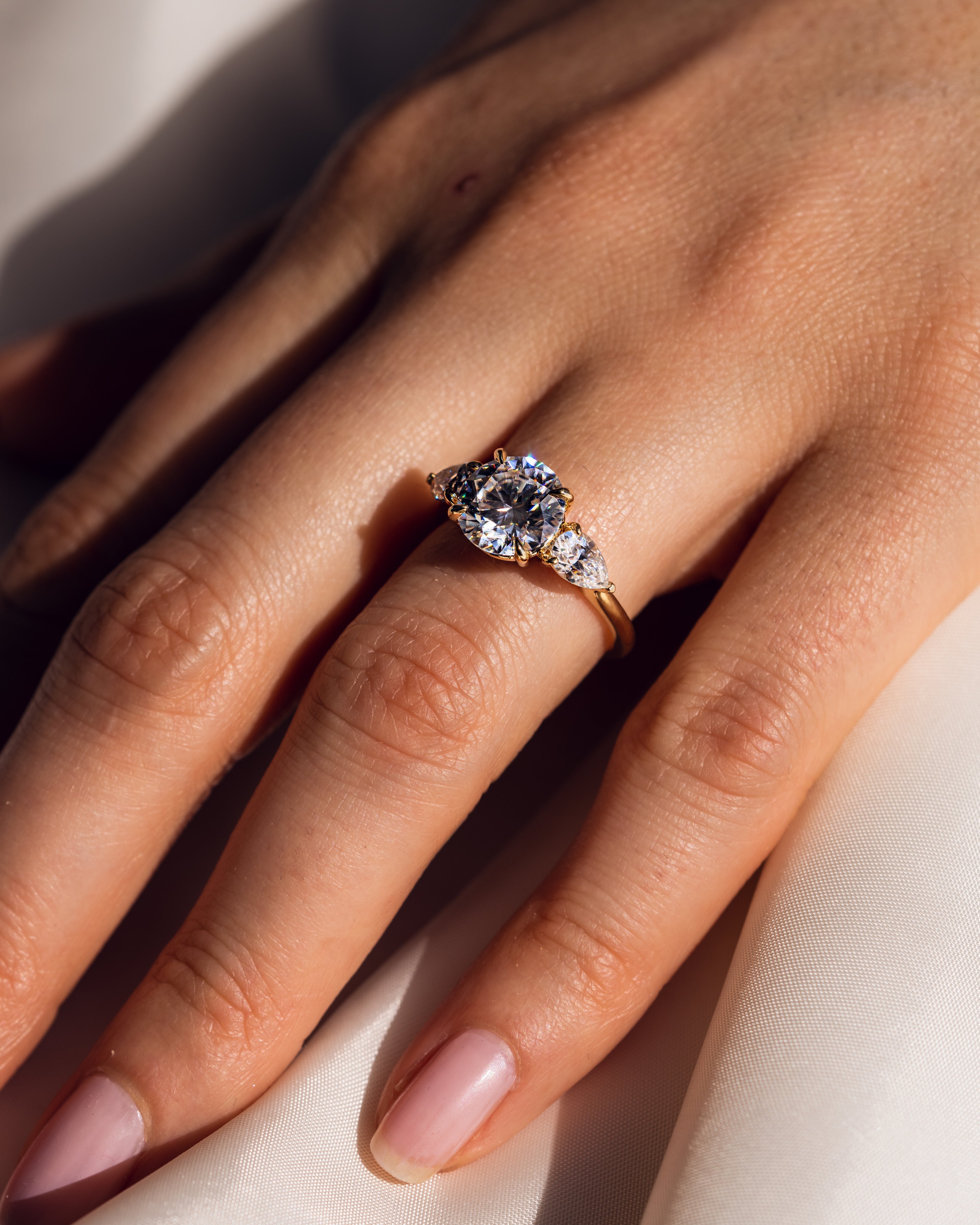 1.08-3.08 CT Round F/VS2 CVD Diamond Three Stone Engagement Ring - Camila Brown