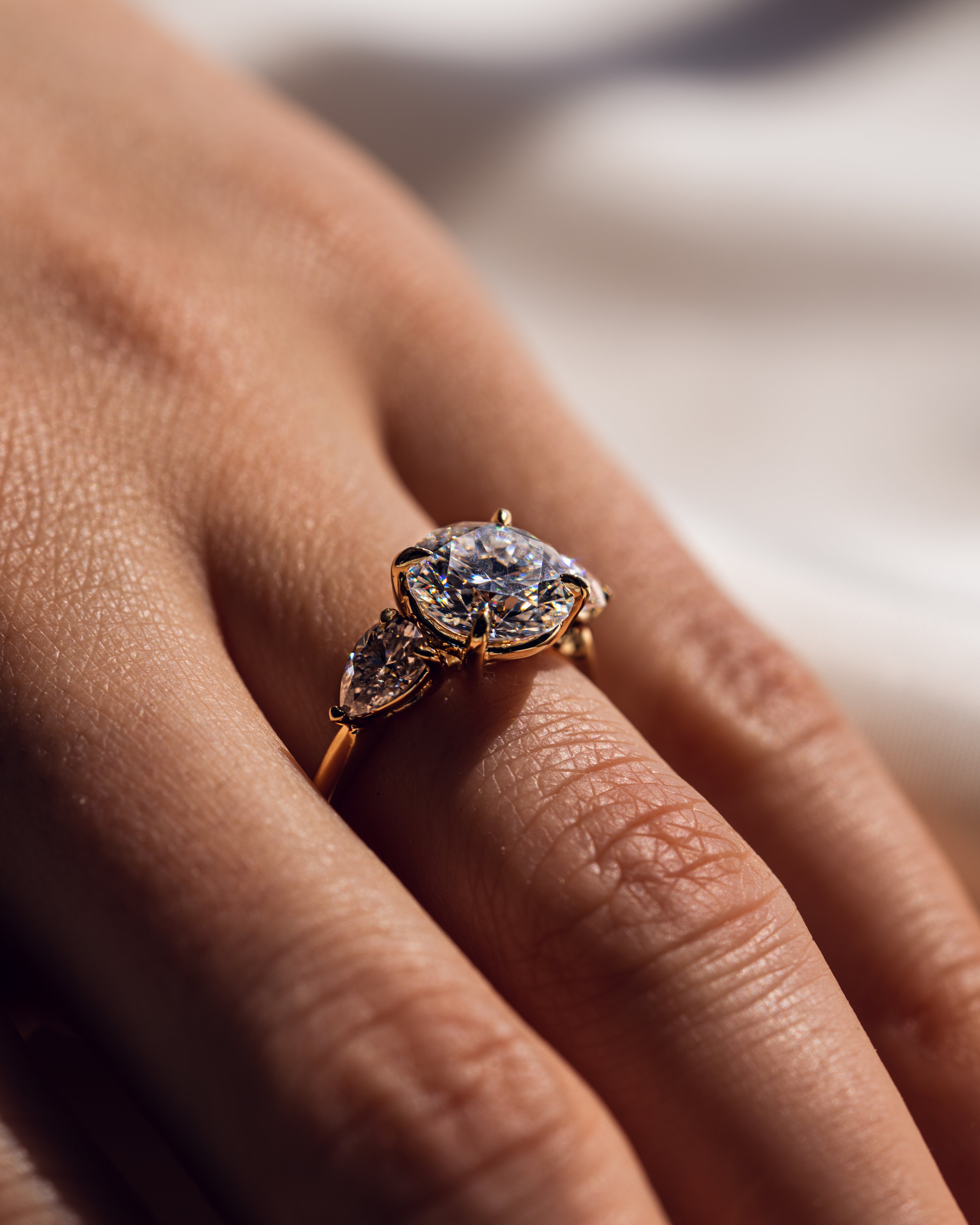 1.08-3.08 CT Round F/VS2 CVD Diamond Three Stone Engagement Ring - Camila Brown