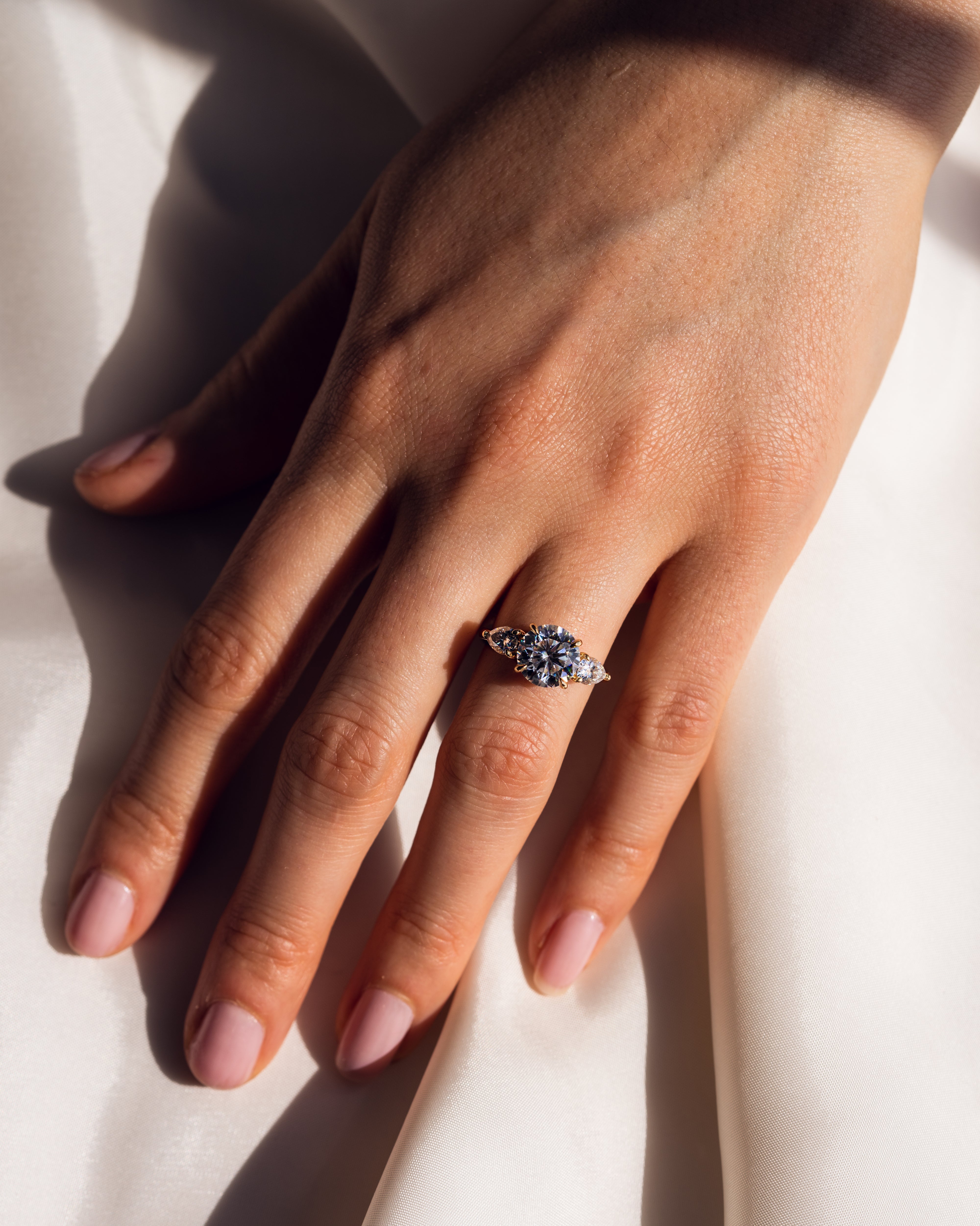 1.08-3.08 CT Round F/VS2 CVD Diamond Three Stone Engagement Ring - Camila Brown