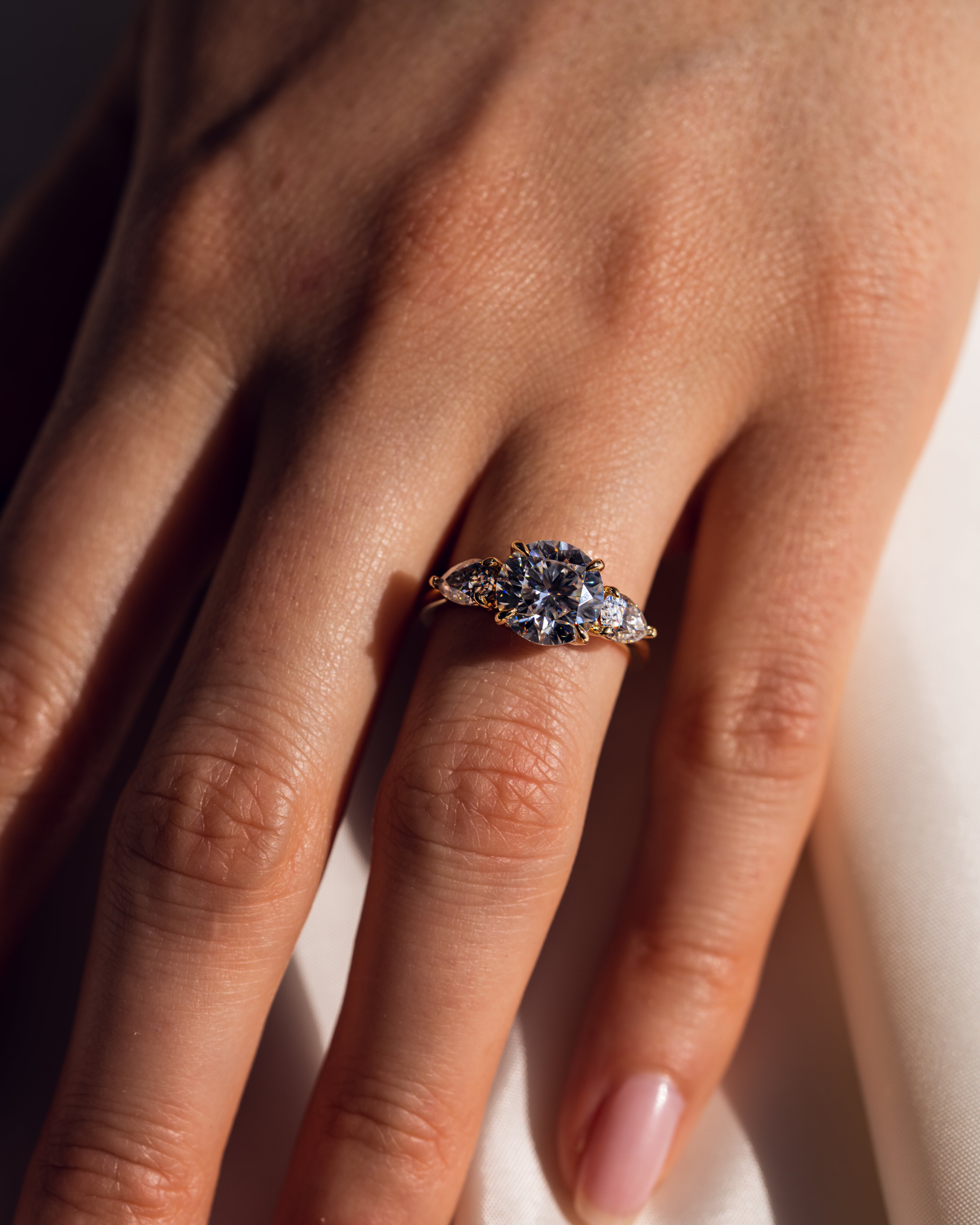 1.08-3.08 CT Round F/VS2 CVD Diamond Three Stone Engagement Ring - Camila Brown