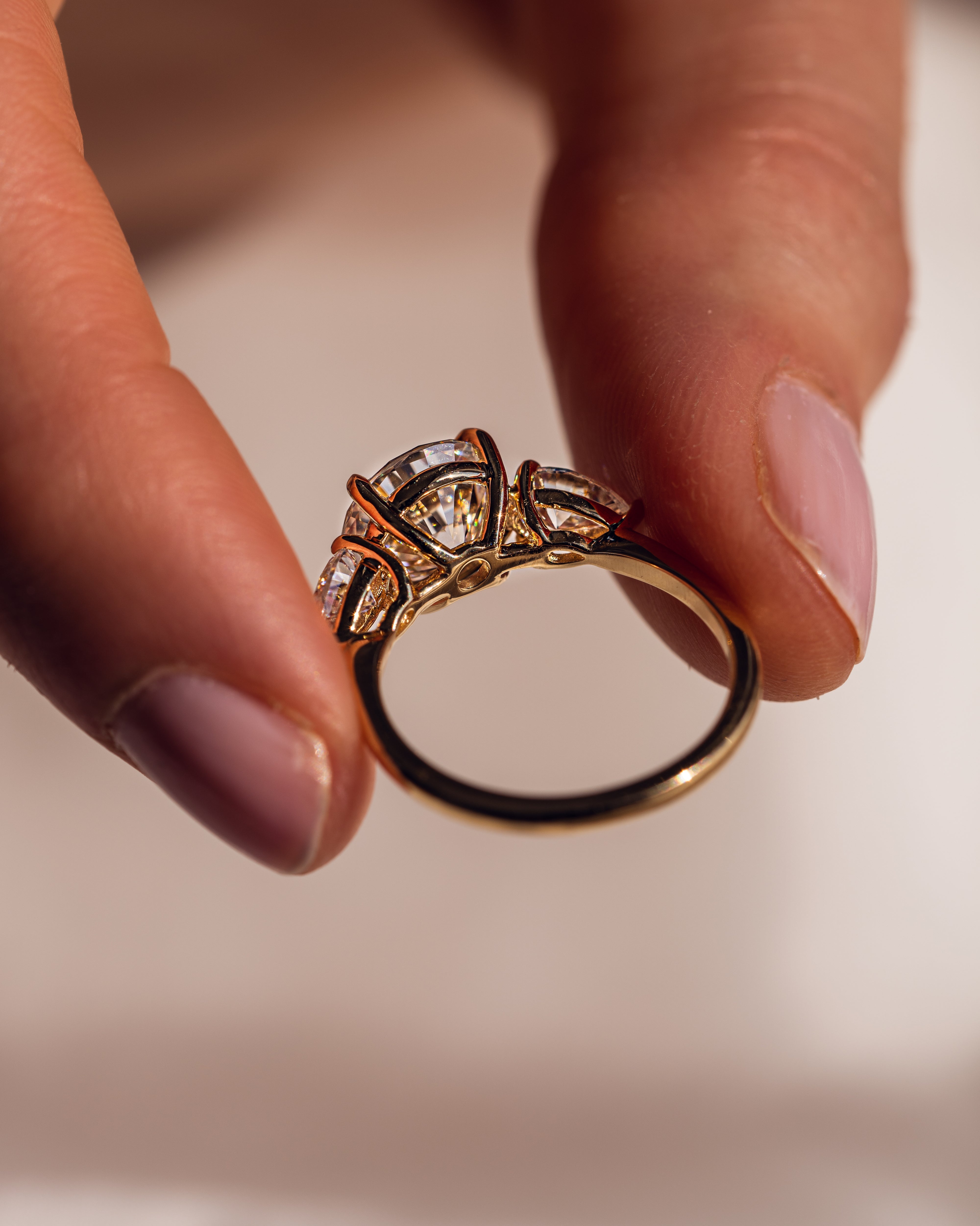 1.08-3.08 CT Round F/VS2 CVD Diamond Three Stone Engagement Ring - Camila Brown