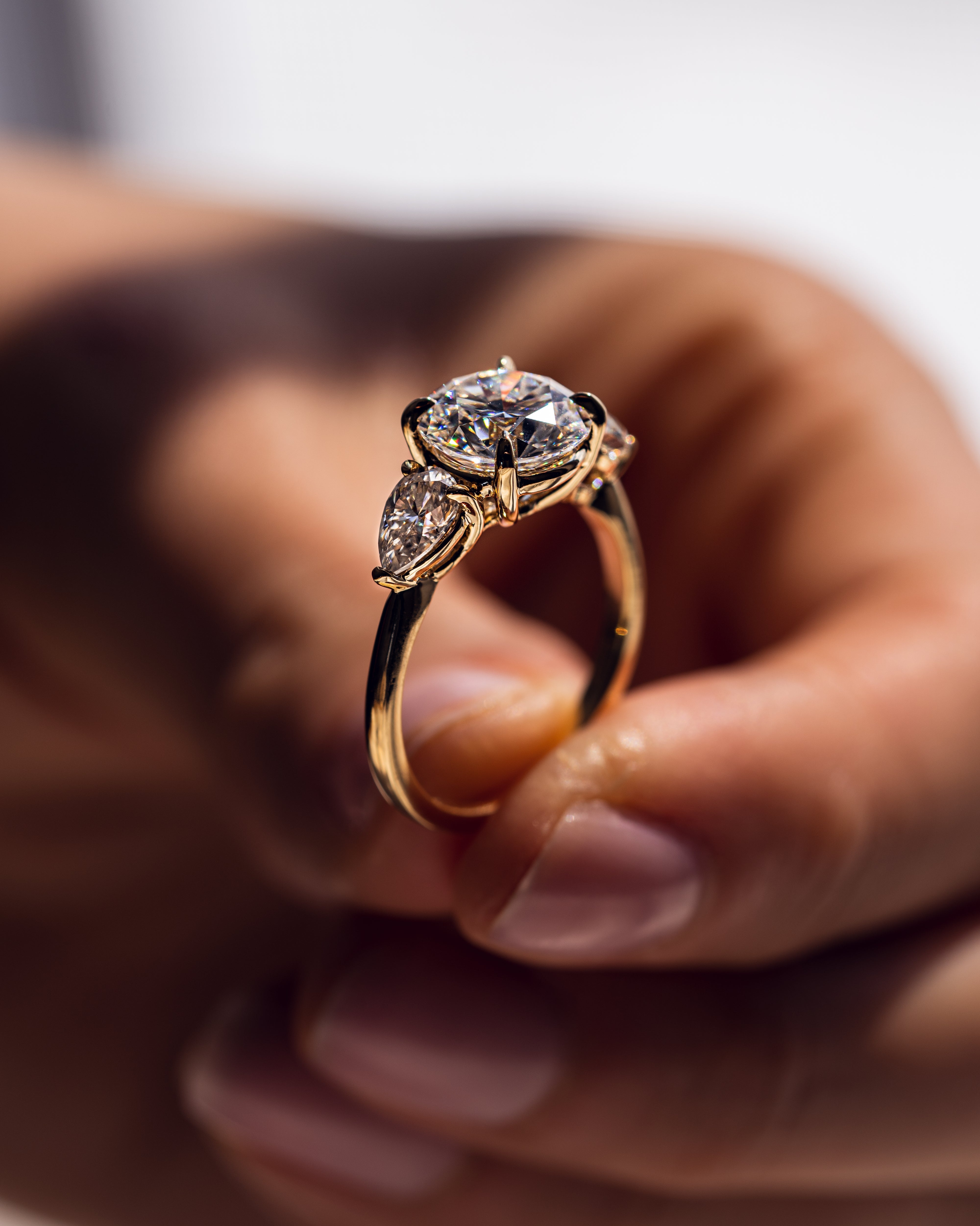 1.08-3.08 CT Round F/VS2 CVD Diamond Three Stone Engagement Ring - Camila Brown