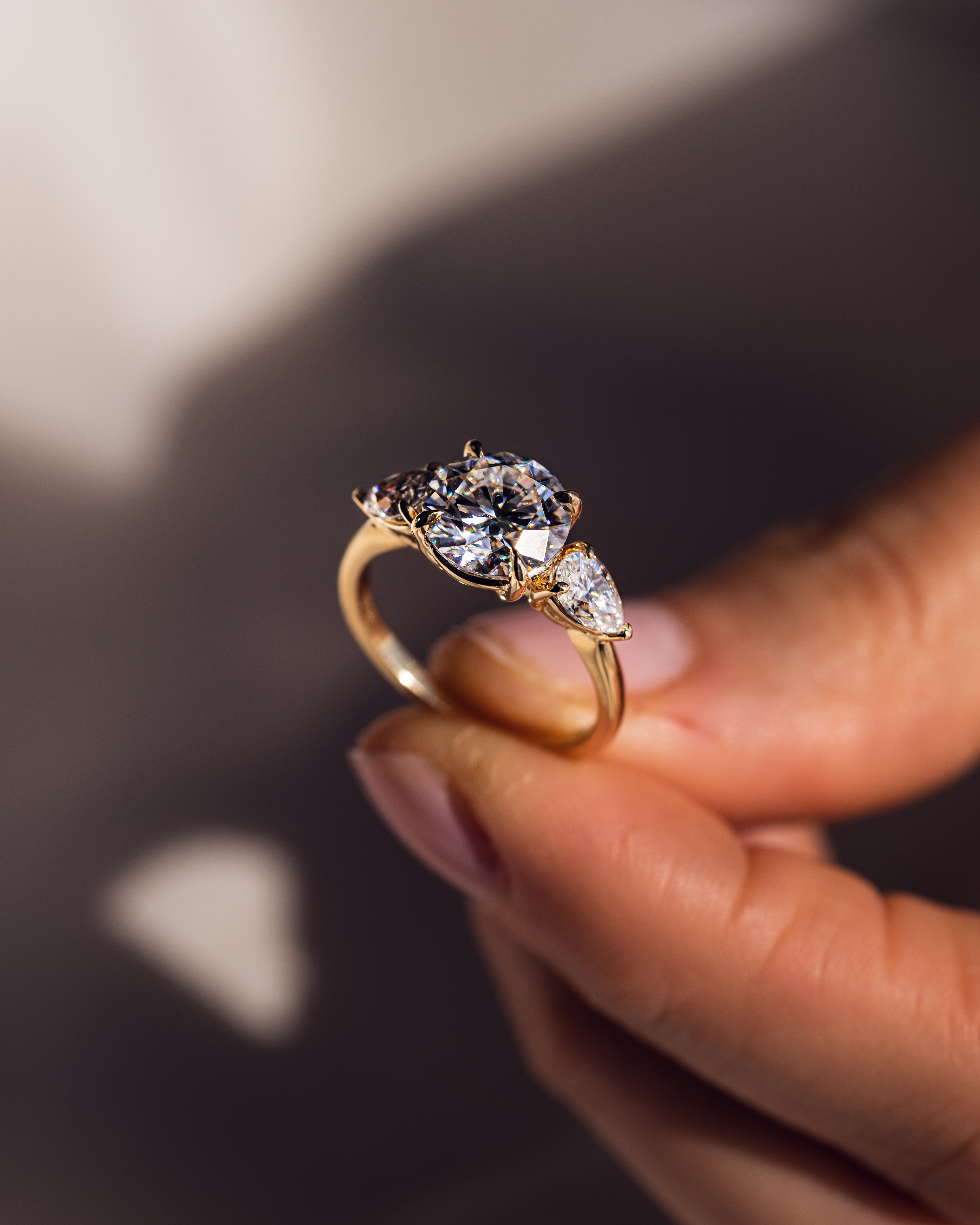 1.08-3.08 CT Round F/VS2 CVD Diamond Three Stone Engagement Ring - Camila Brown