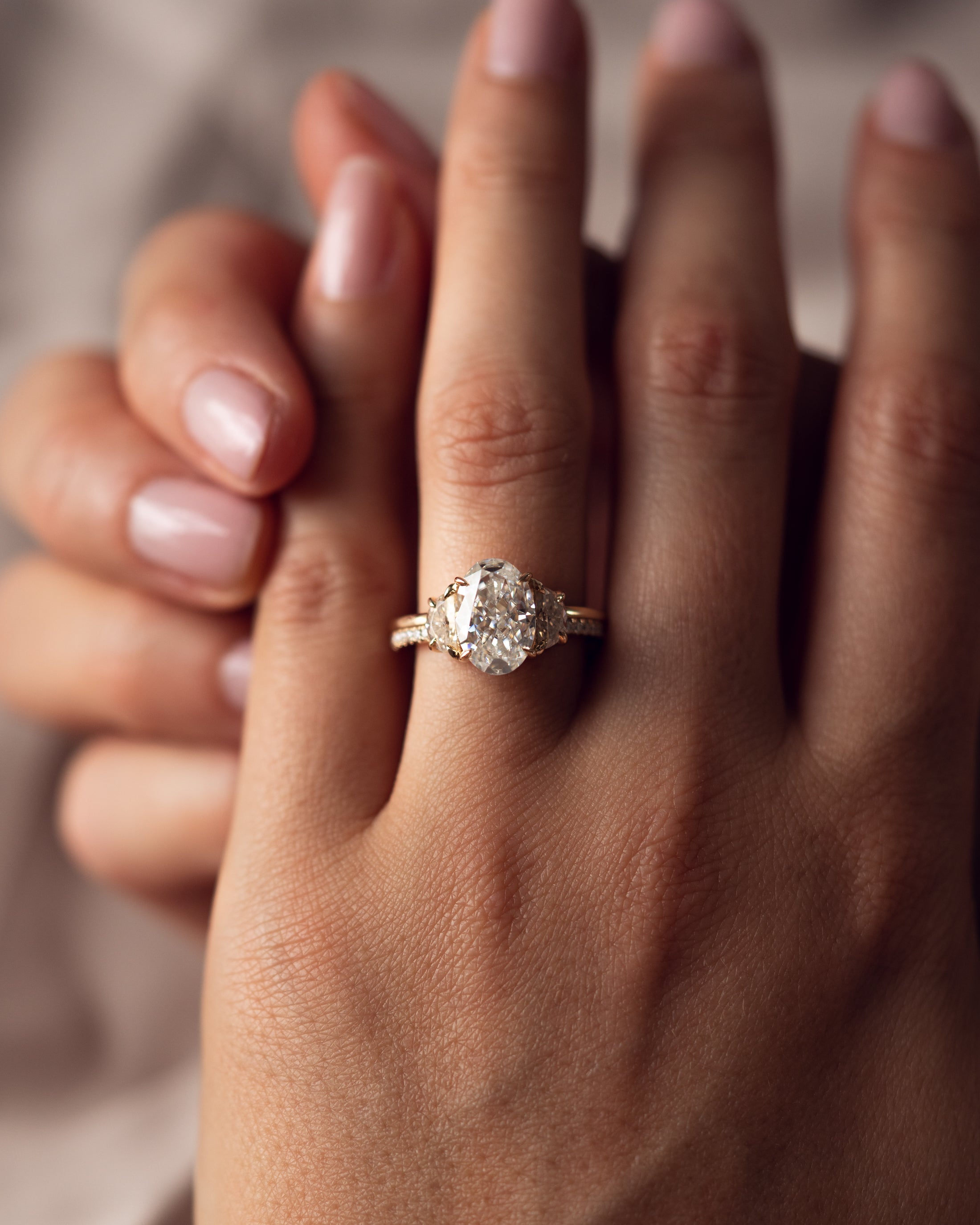 1.0 - 3.0 CT Oval F/VS2 CVD Diamond Three Stone Style Engagement Ring - Camila Brown