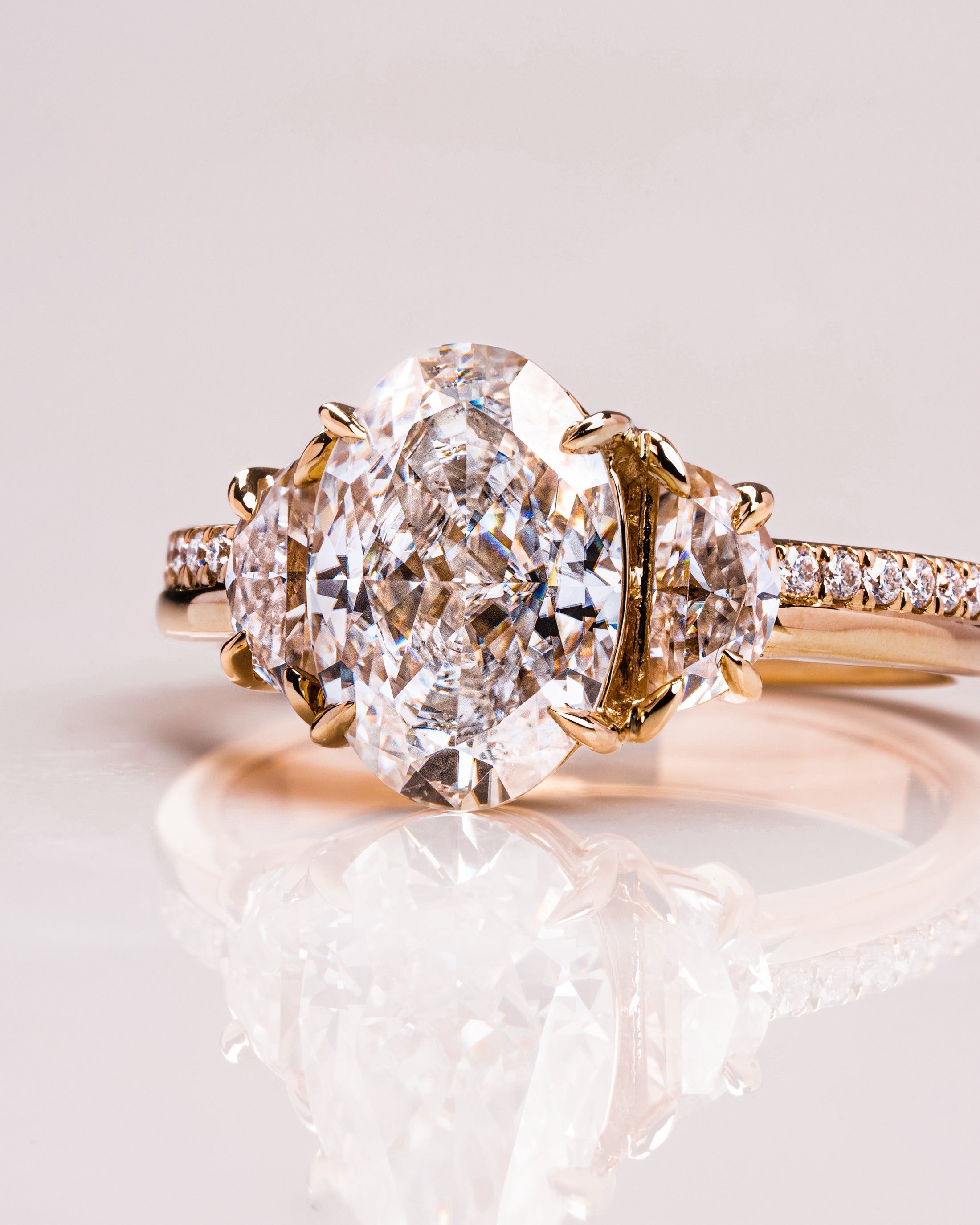 1.0 - 3.0 CT Oval F/VS2 CVD Diamond Three Stone Style Engagement Ring - Camila Brown