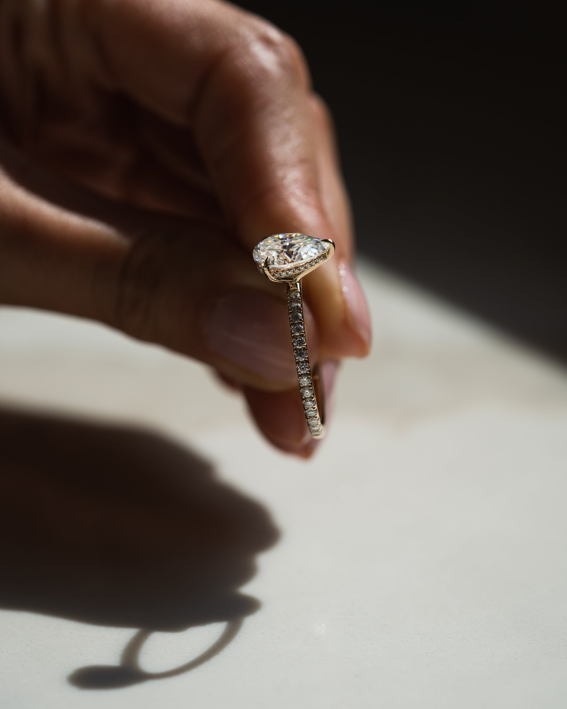 1.93 - 3.93 CT Pear F/VS2 CVD Diamond Hidden Halo Pave Setting Engagement Ring - Camila Brown