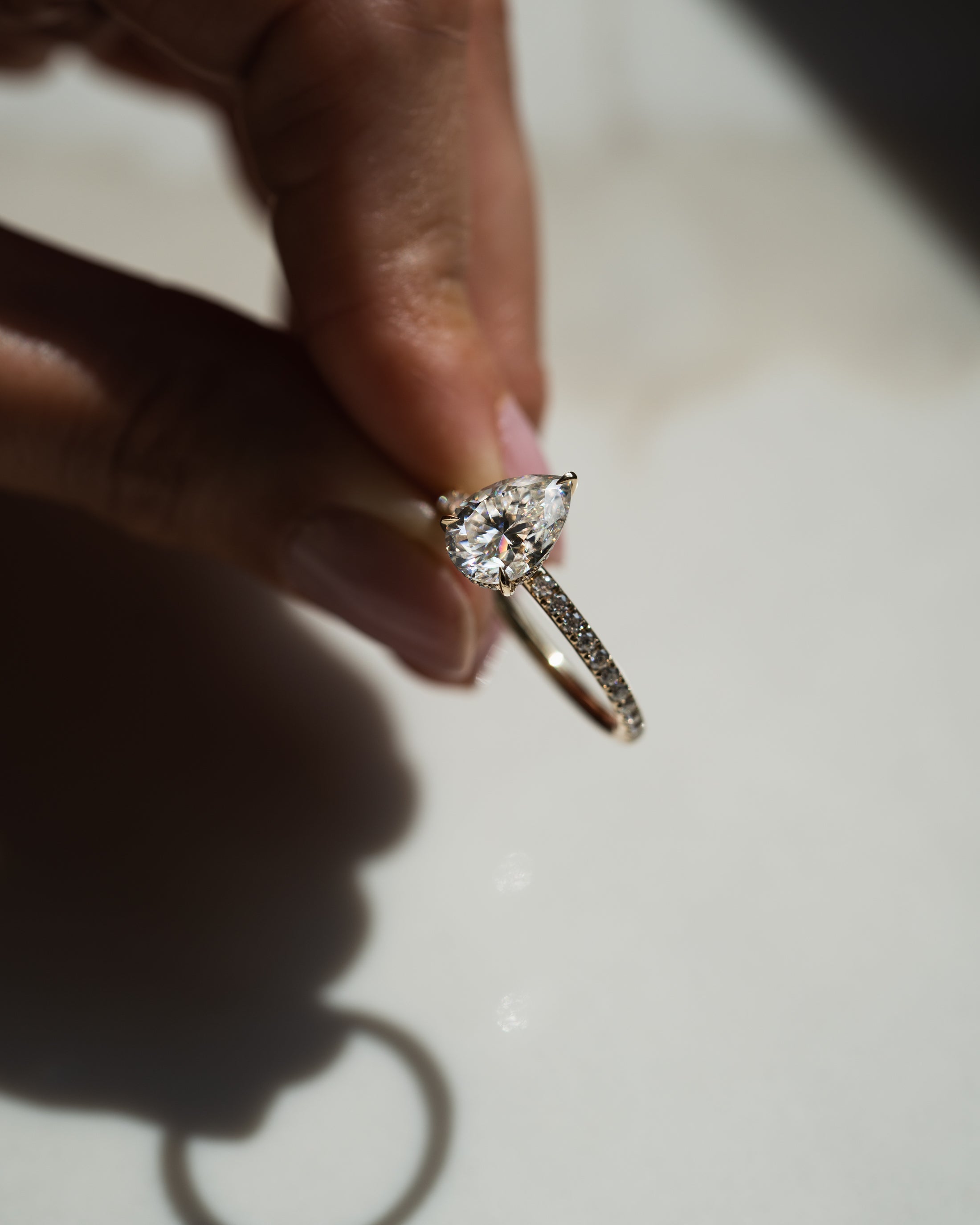 1.93 - 3.93 CT Pear F/VS2 CVD Diamond Hidden Halo Pave Setting Engagement Ring - Camila Brown