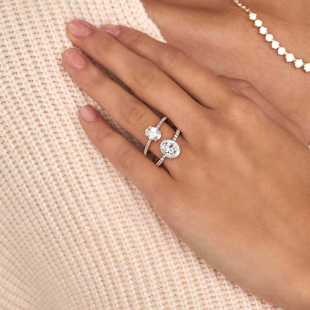 1.50 - 3.50 CT Oval Cut F/VS1 CVD Diamond Pave Setting Engagement Ring - Camila Brown