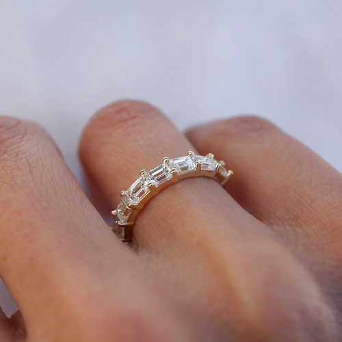 1.05 TCW East-West Emerald CVD Diamond Half Eternity Wedding Band - Camila Brown