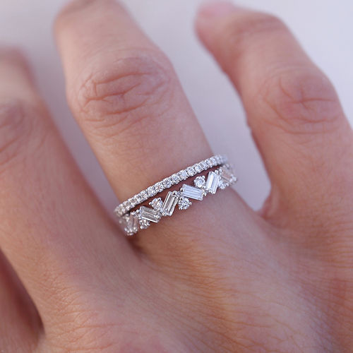 0.62 TCW Baguette & Round CVD Diamond Cluster Wedding Band - Camila Brown