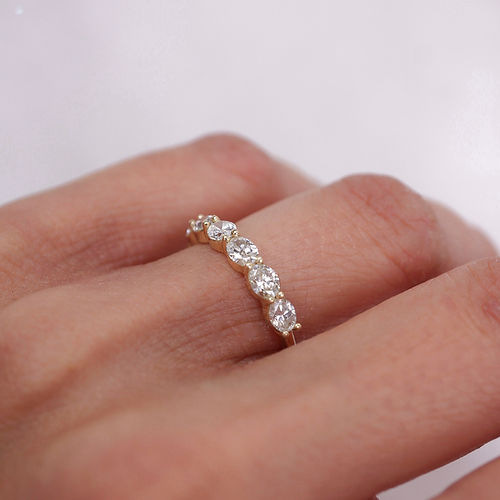 1.05 TCW East-West Oval CVD Diamond Shared Prongs Wedding Band - Camila Brown