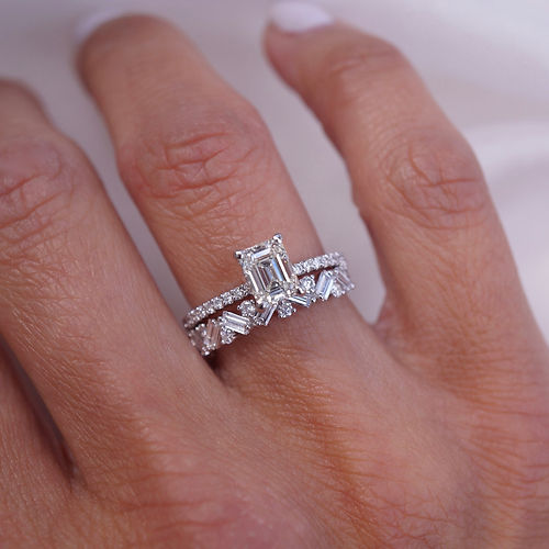 0.62 TCW Baguette & Round CVD Diamond Cluster Wedding Band - Camila Brown