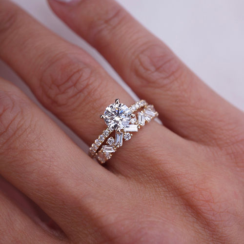 0.62 TCW Baguette & Round CVD Diamond Cluster Wedding Band - Camila Brown