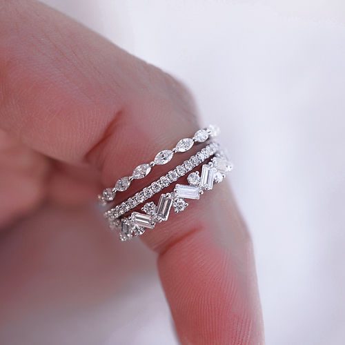 0.62 TCW Baguette & Round CVD Diamond Cluster Wedding Band - Camila Brown