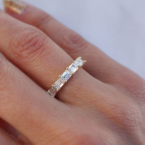 1.05 TCW East-West Emerald CVD Diamond Half Eternity Wedding Band - Camila Brown