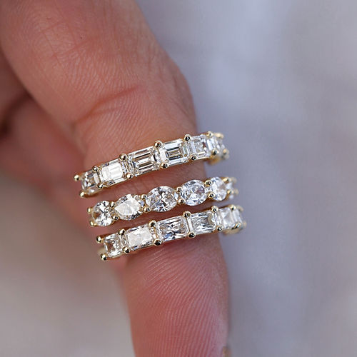 1.05 TCW East-West Emerald CVD Diamond Half Eternity Wedding Band - Camila Brown