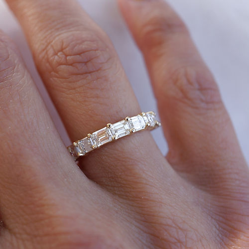 1.05 TCW East-West Emerald CVD Diamond Half Eternity Wedding Band - Camila Brown