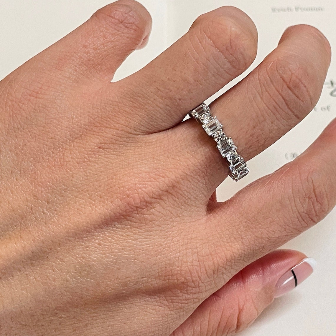 3.50 TCW Emerald & Round CVD Diamond Alternative Diamond Wedding Band - Camila Brown