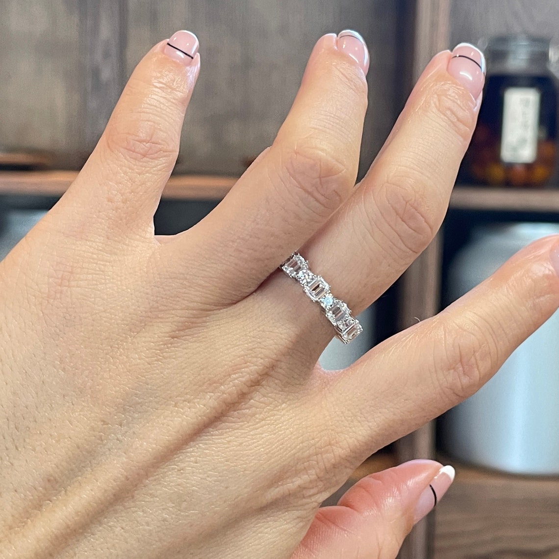 3.50 TCW Emerald & Round CVD Diamond Alternative Diamond Wedding Band - Camila Brown