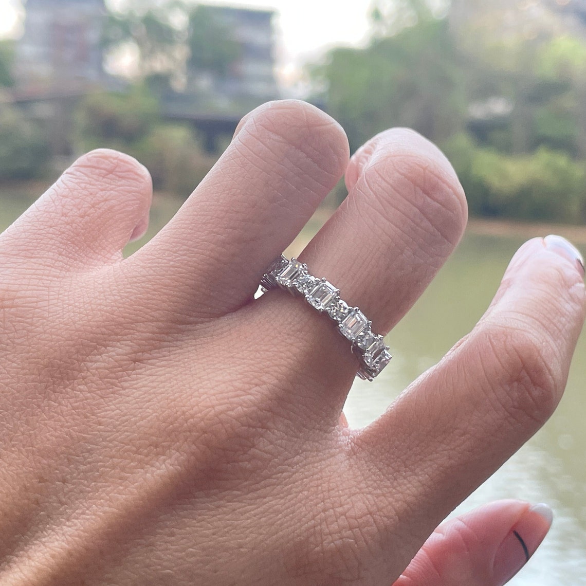 3.50 TCW Emerald & Round CVD Diamond Alternative Diamond Wedding Band - Camila Brown