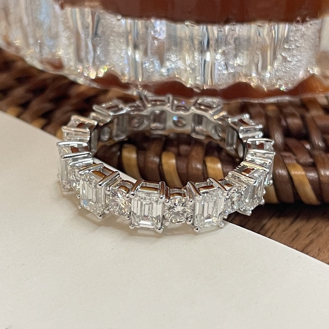 3.50 TCW Emerald & Round CVD Diamond Alternative Diamond Wedding Band - Camila Brown