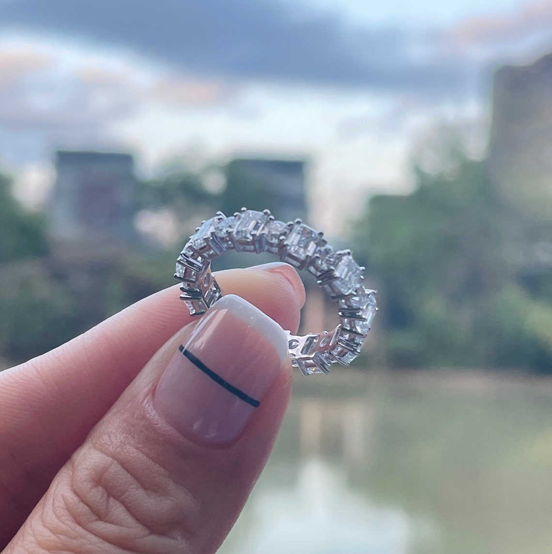 3.50 TCW Emerald & Round CVD Diamond Alternative Diamond Wedding Band - Camila Brown
