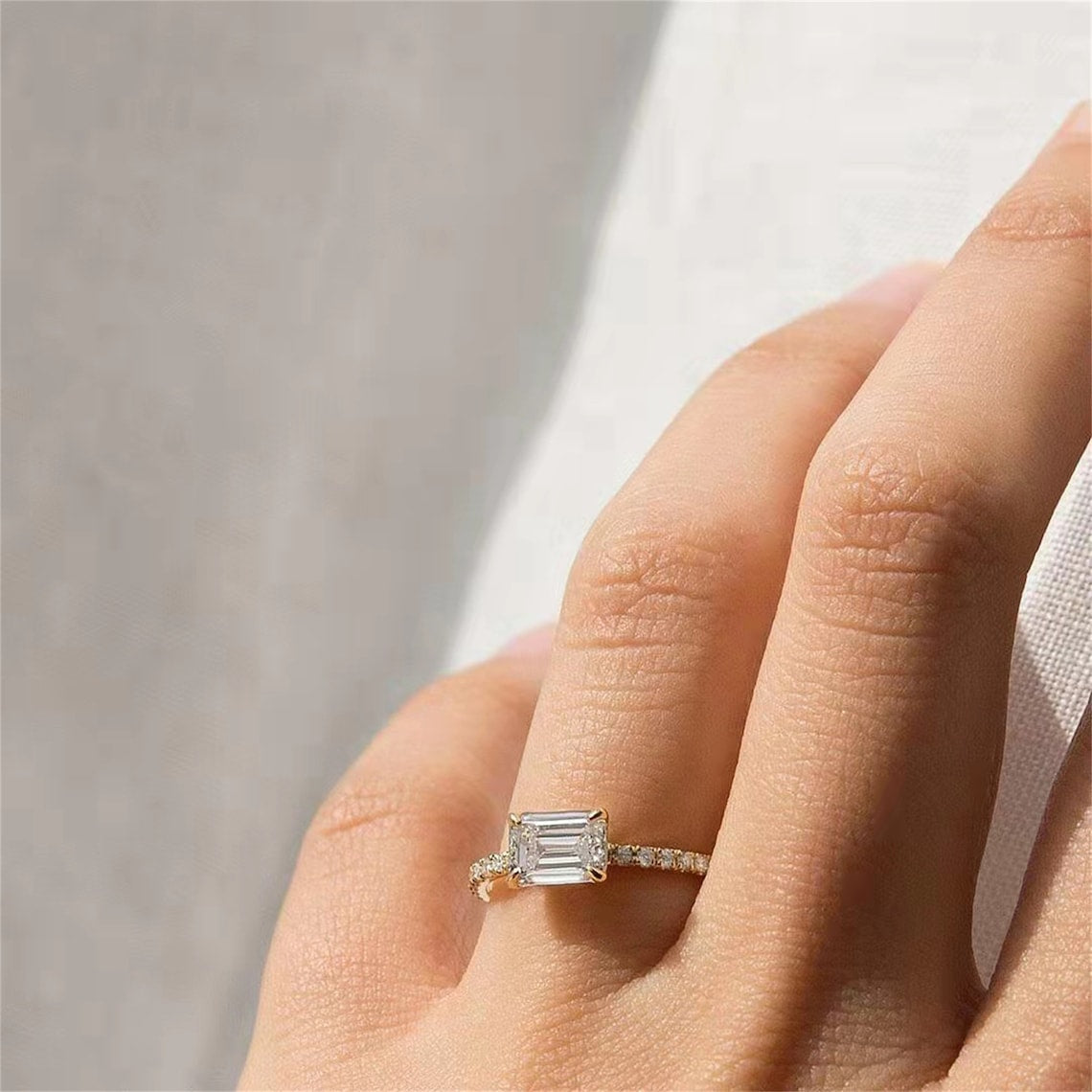 1.0 CT Emerald E/VS1 CVD Diamond Pave Setting Engagement Ring - Camila Brown