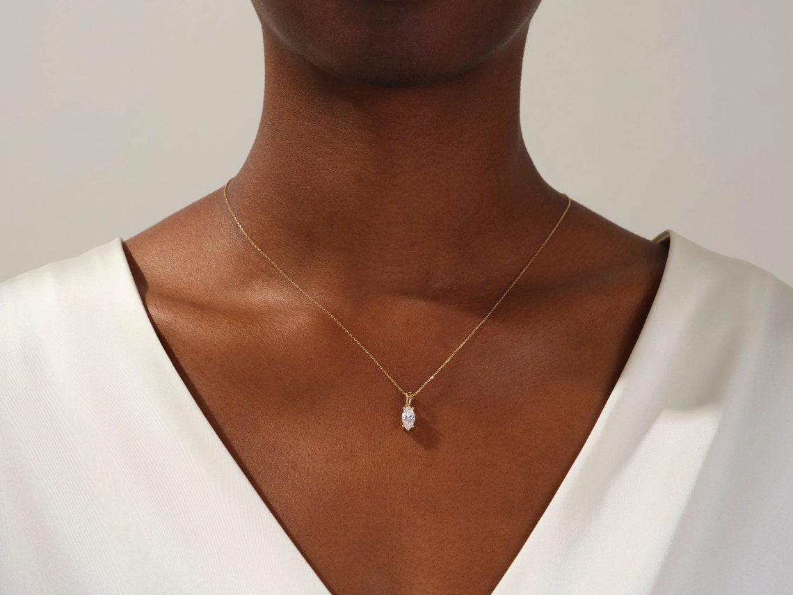 1.0 CT Marquise Moissanite Diamond Solitaire Necklace - Camila Brown