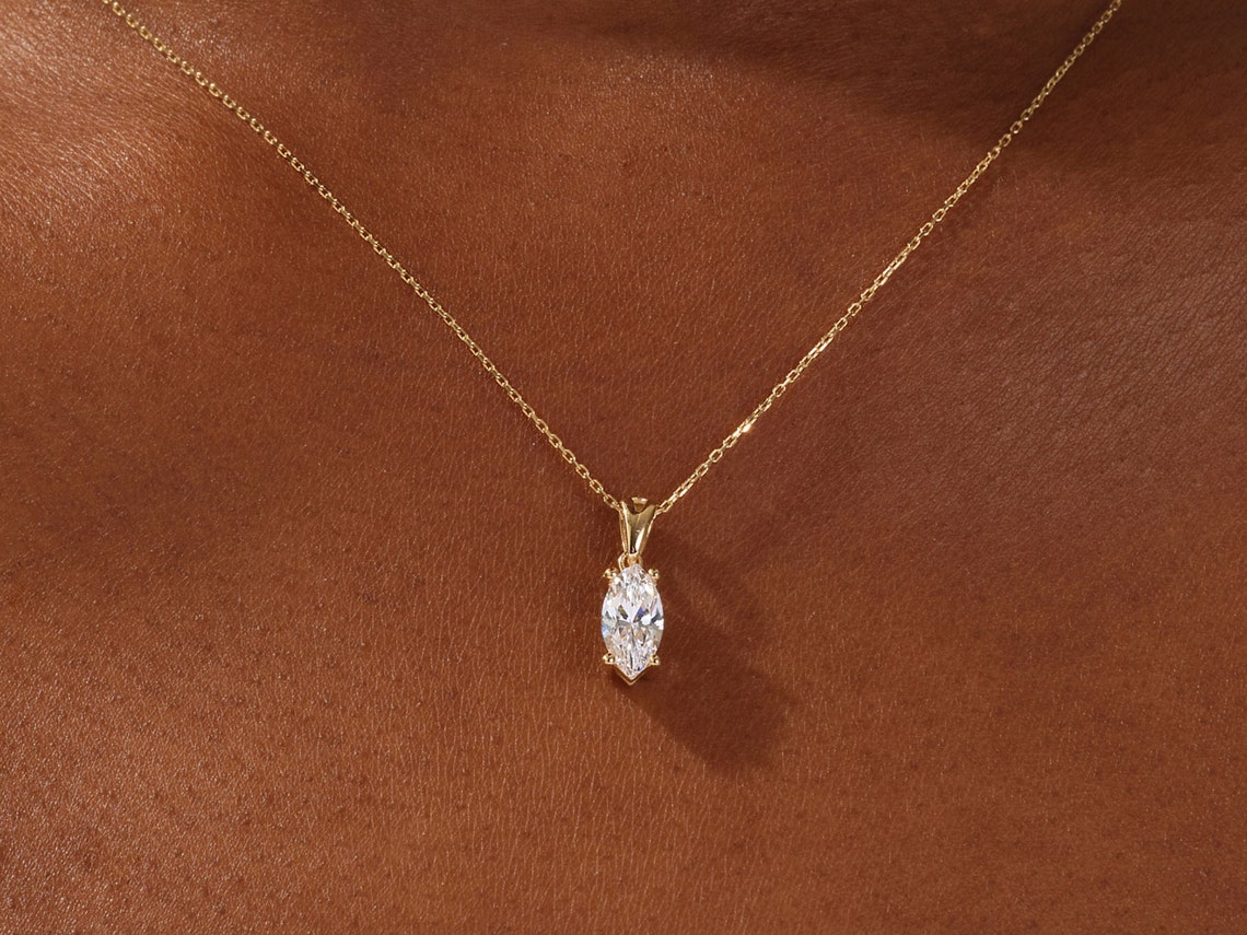 1.0 CT Marquise Moissanite Diamond Solitaire Necklace - Camila Brown