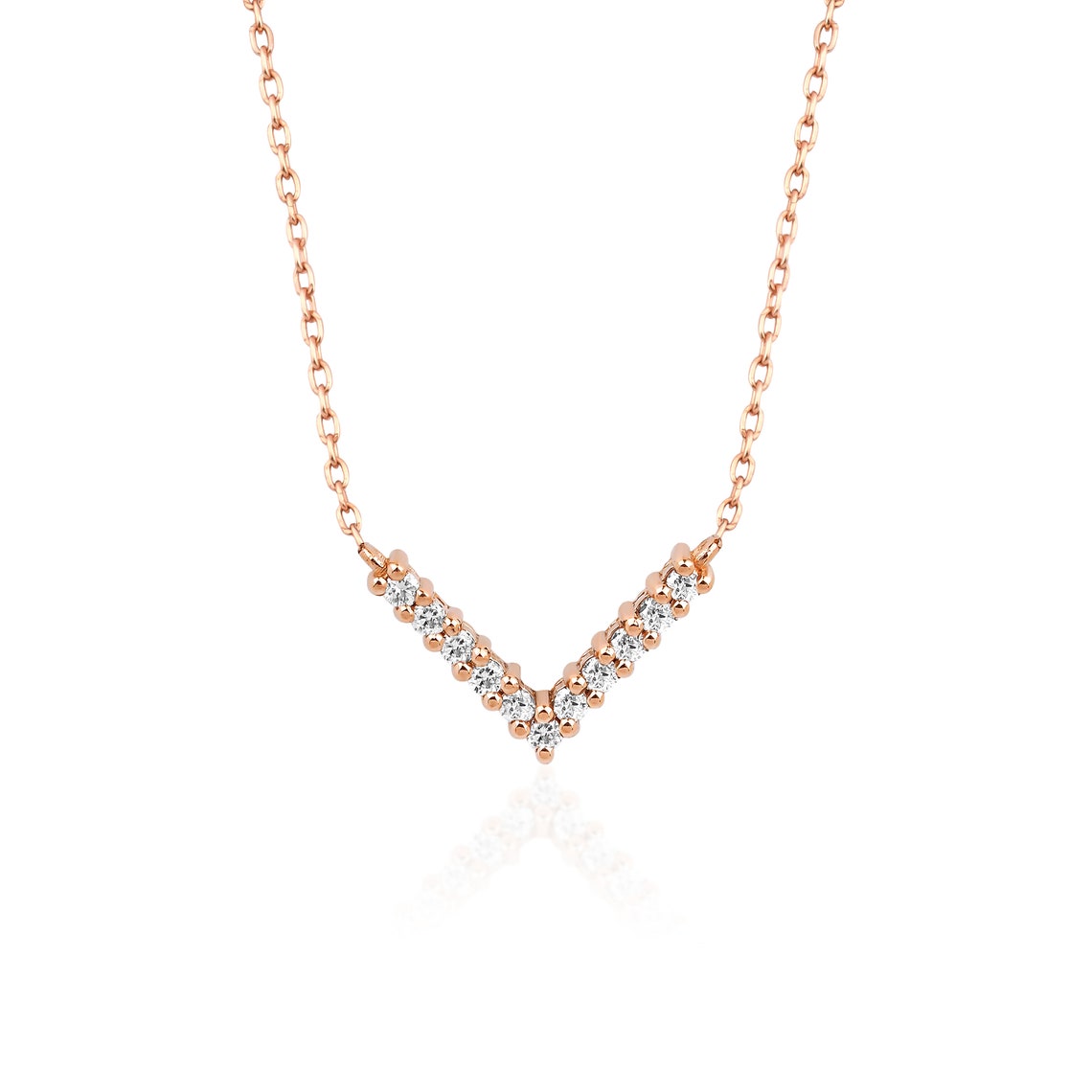 0.10 TCW Round Moissanite Diamond V Shaped Necklace - Camila Brown
