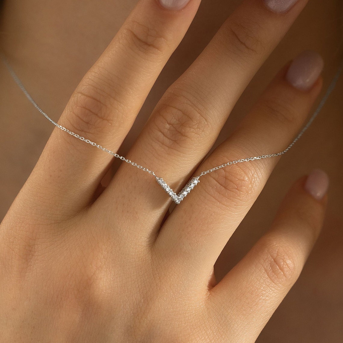 0.10 TCW Round Moissanite Diamond V Shaped Necklace - Camila Brown