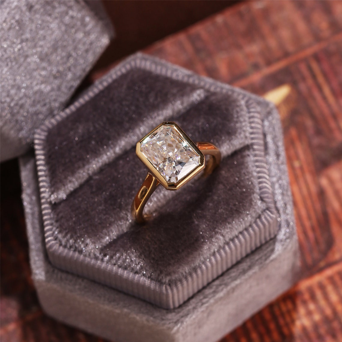 1.0-3.0 CT Radiant E/VS1 CVD Diamond Bezel Solitaire Engagement Ring - Camila Brown