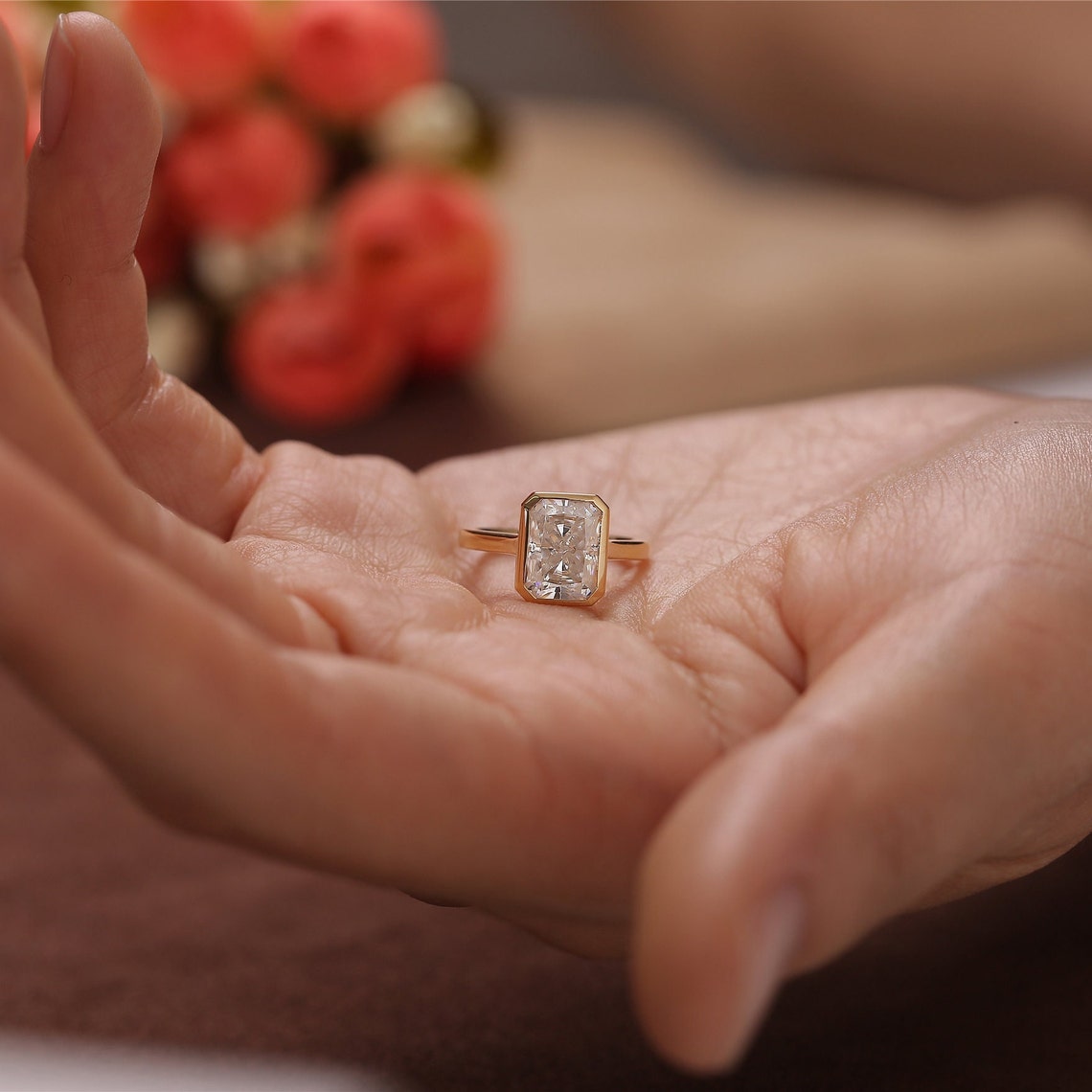 1.0-3.0 CT Radiant E/VS1 CVD Diamond Bezel Solitaire Engagement Ring - Camila Brown
