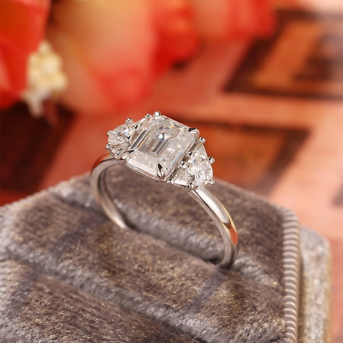 1.0-3.0 CT Emerald Cut E/VS1 CVD Diamond Cluster solitaire Setting Engagement Ring - Camila Brown