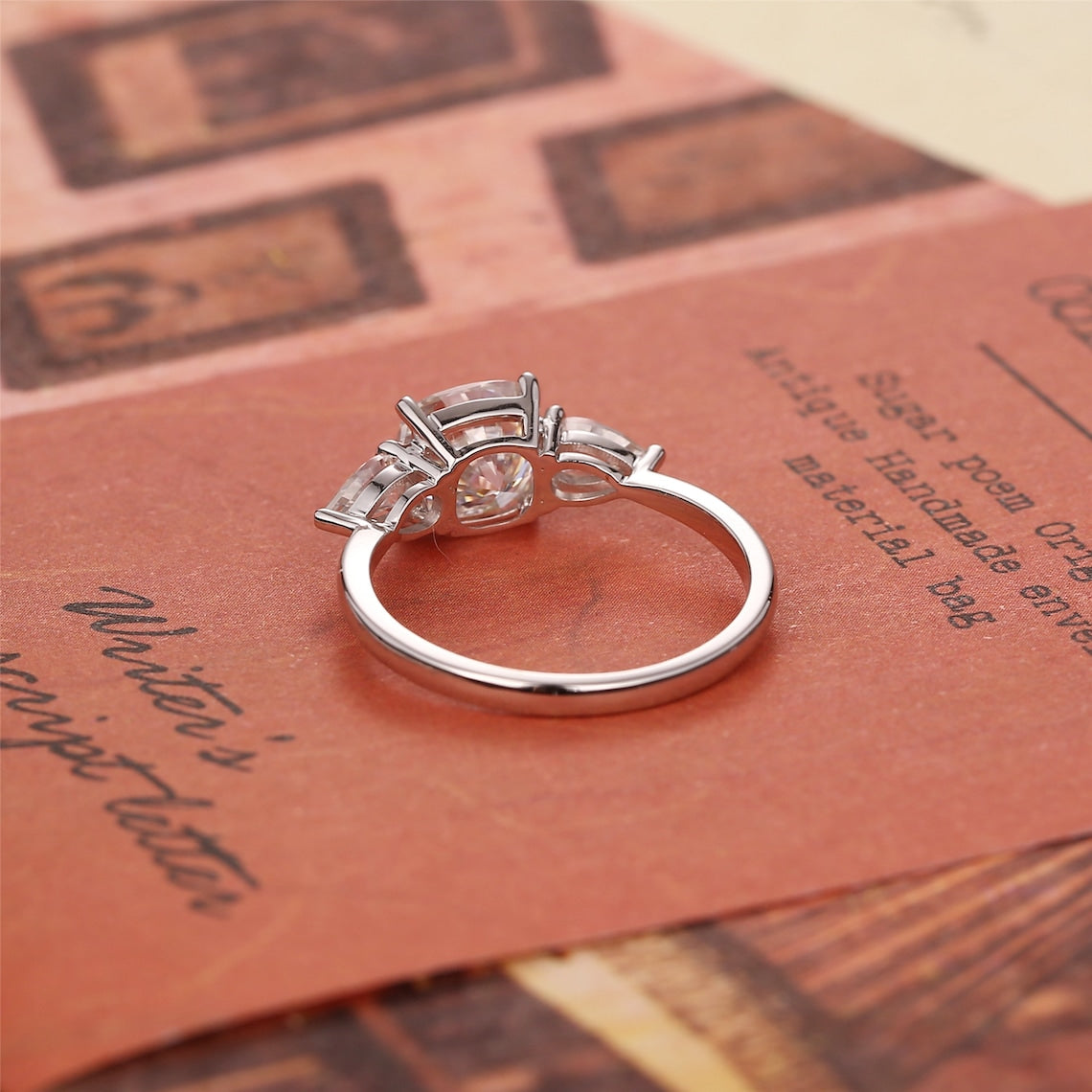 1.0 CT Cushion F/VS1 CVD Diamond Three Stone Style Engagement Ring - Camila Brown