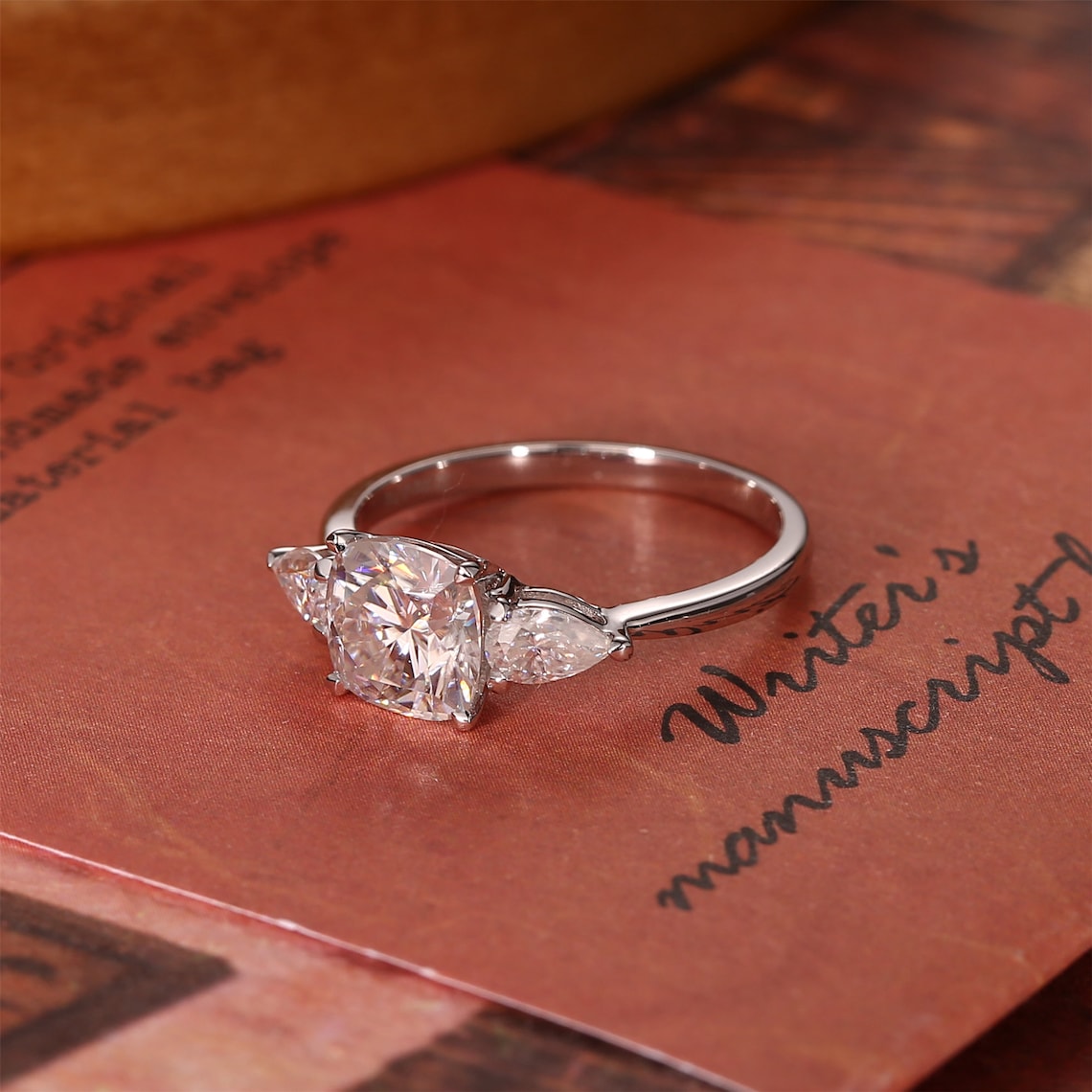 1.0 CT Cushion F/VS1 CVD Diamond Three Stone Style Engagement Ring - Camila Brown