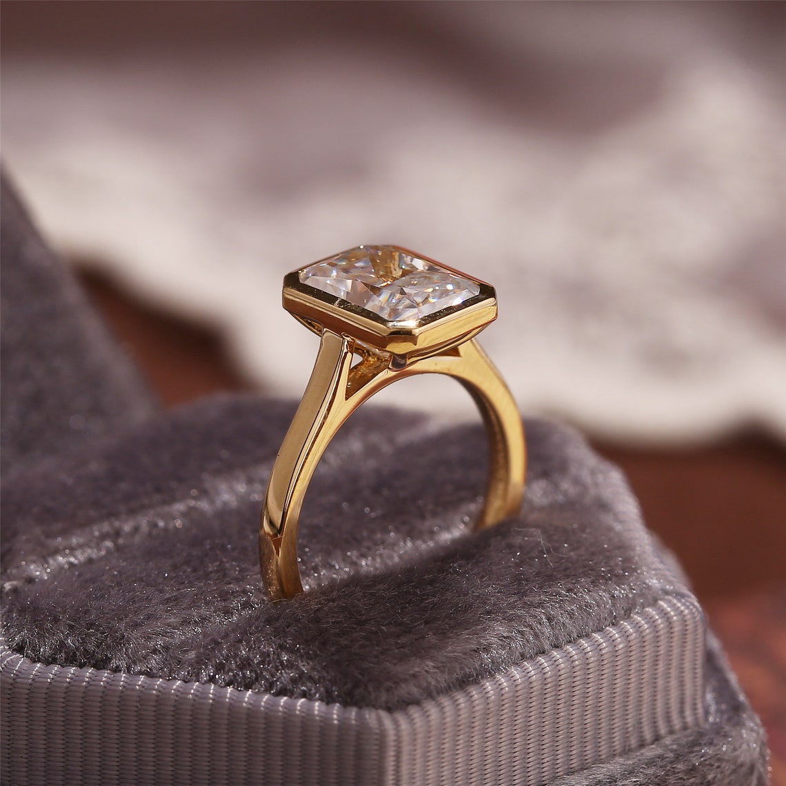 1.0-3.0 CT Radiant E/VS1 CVD Diamond Bezel Solitaire Engagement Ring - Camila Brown