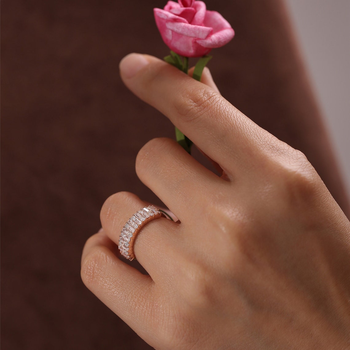 0.50 TCW Round & Baguette CVD Diamond Microw Setting Wedding Band - Camila Brown