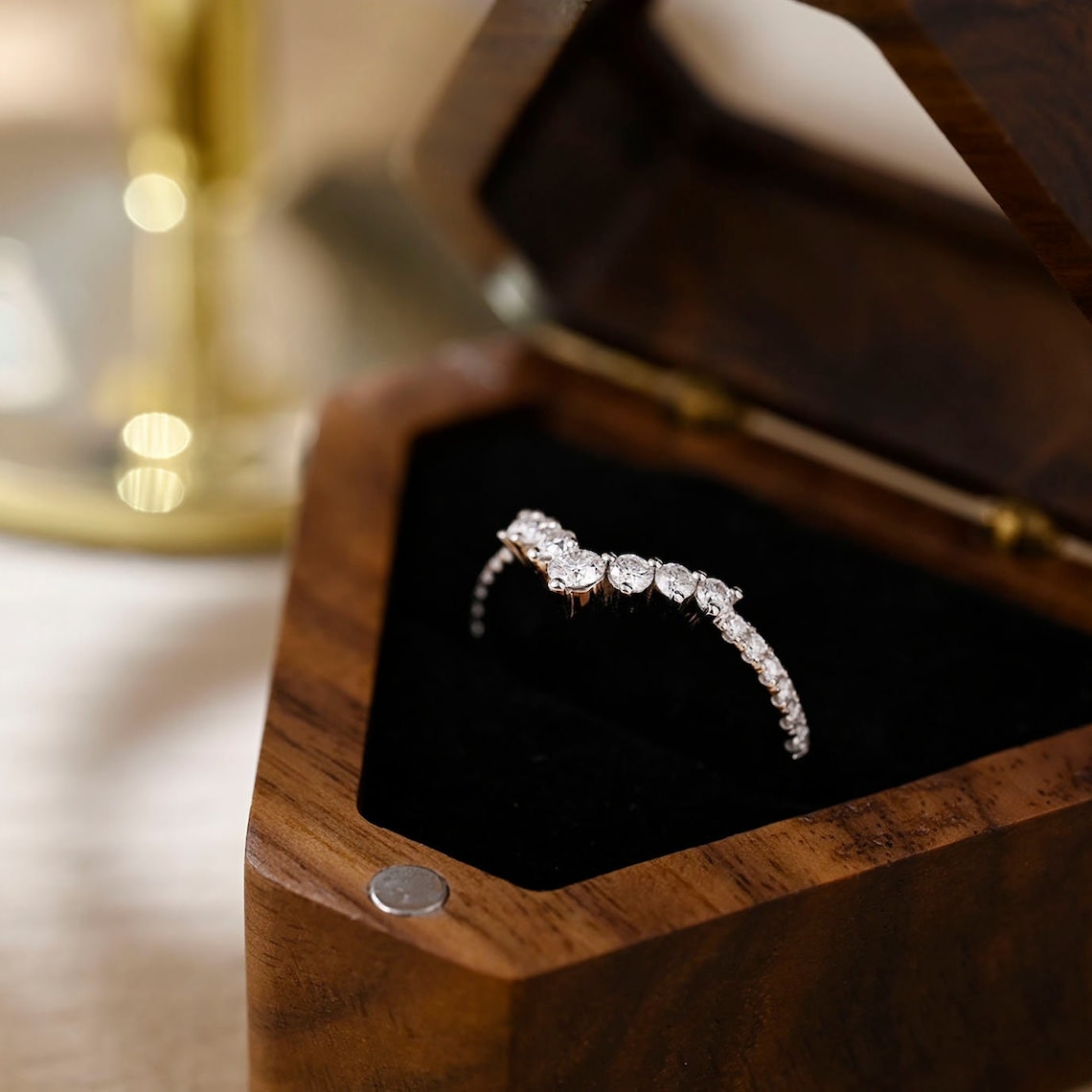 0.20 TCW Round CVD Diamond Curved Wedding Band - Camila Brown