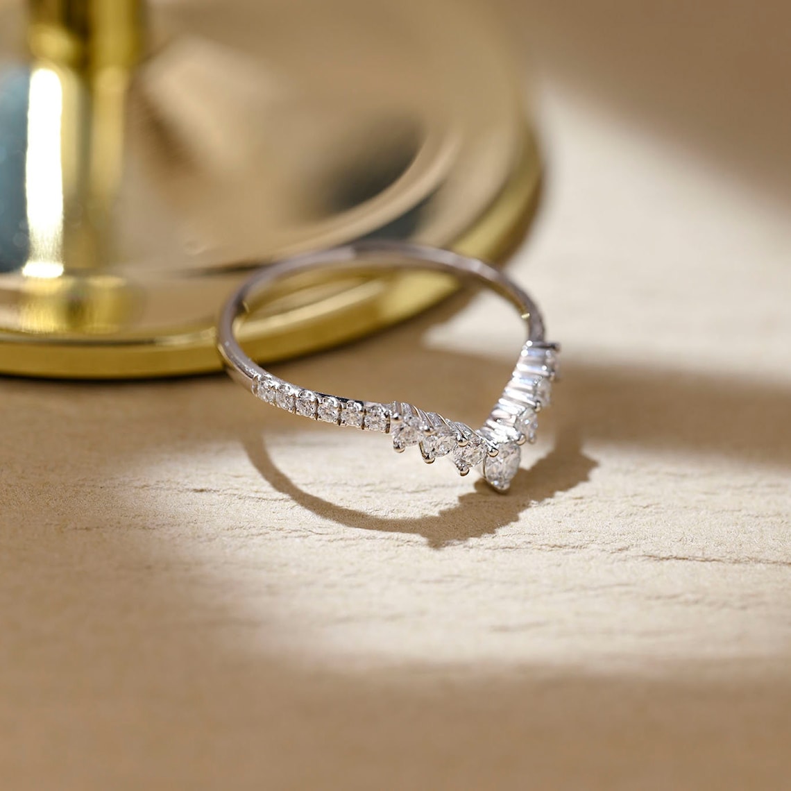 0.20 TCW Round CVD Diamond Curved Wedding Band - Camila Brown