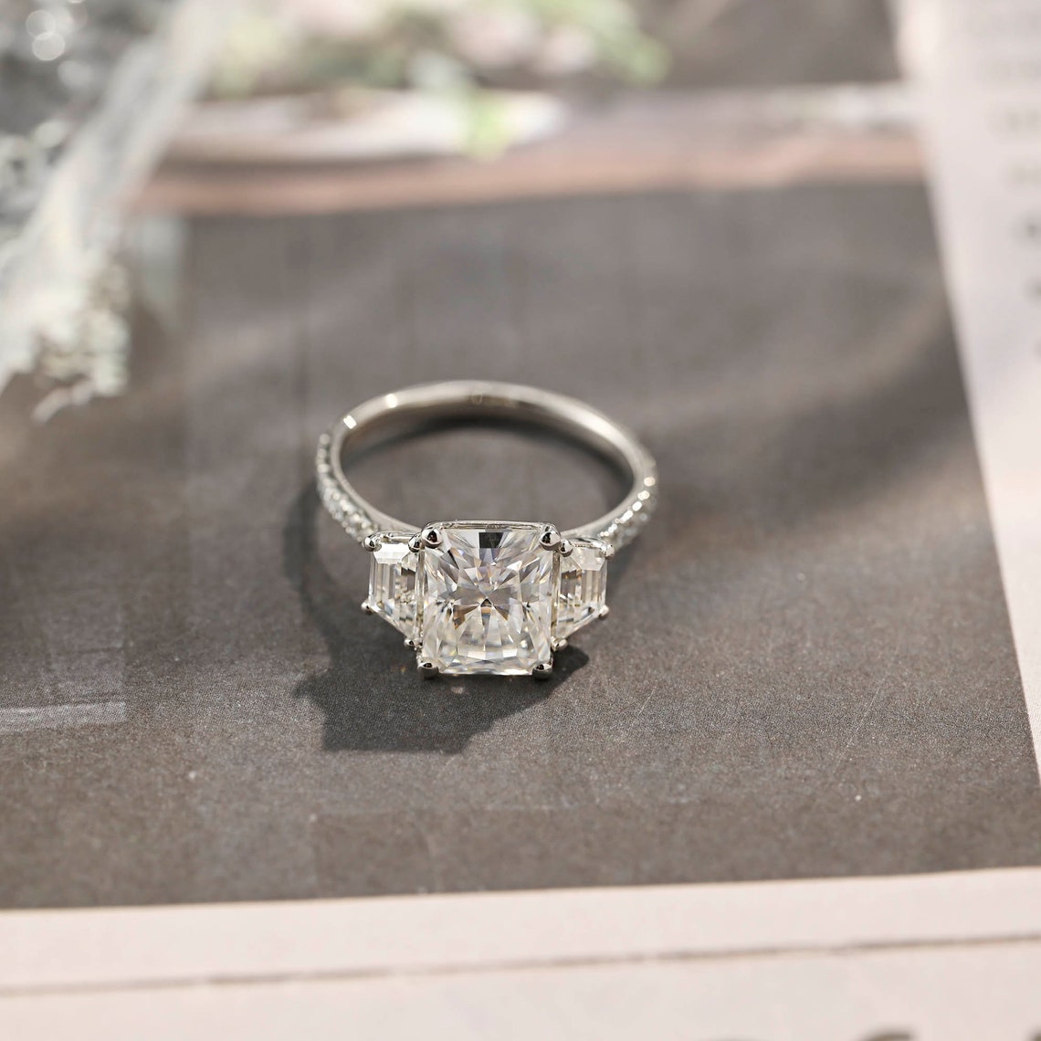 2.0-4.0 CT Radiant G/VS2 CVD Diamond Three Stone Style Engagement Ring - Camila Brown