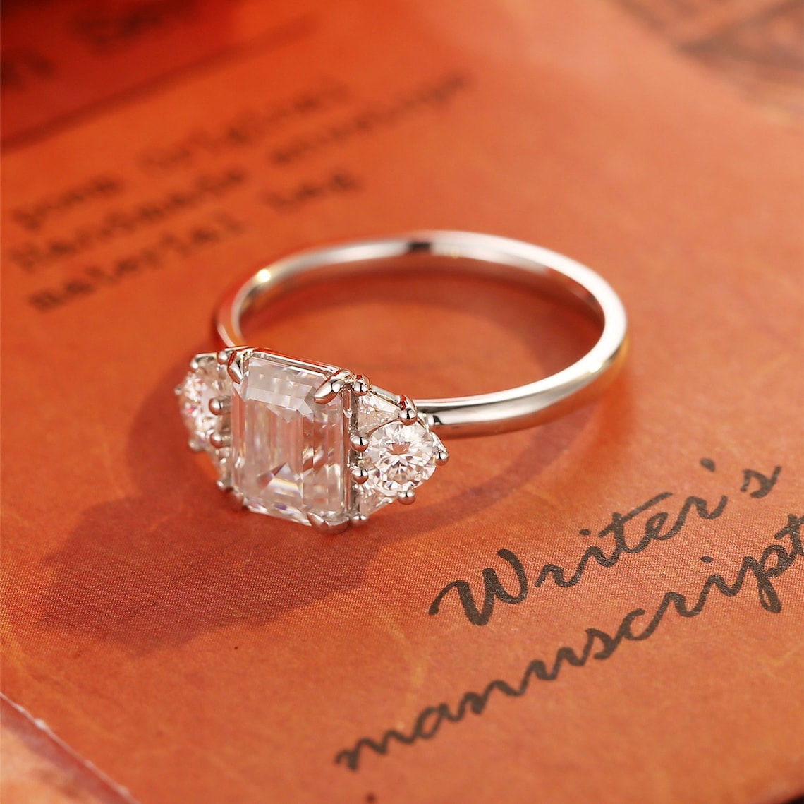 1.0-3.0 CT Emerald Cut E/VS1 CVD Diamond Cluster solitaire Setting Engagement Ring - Camila Brown