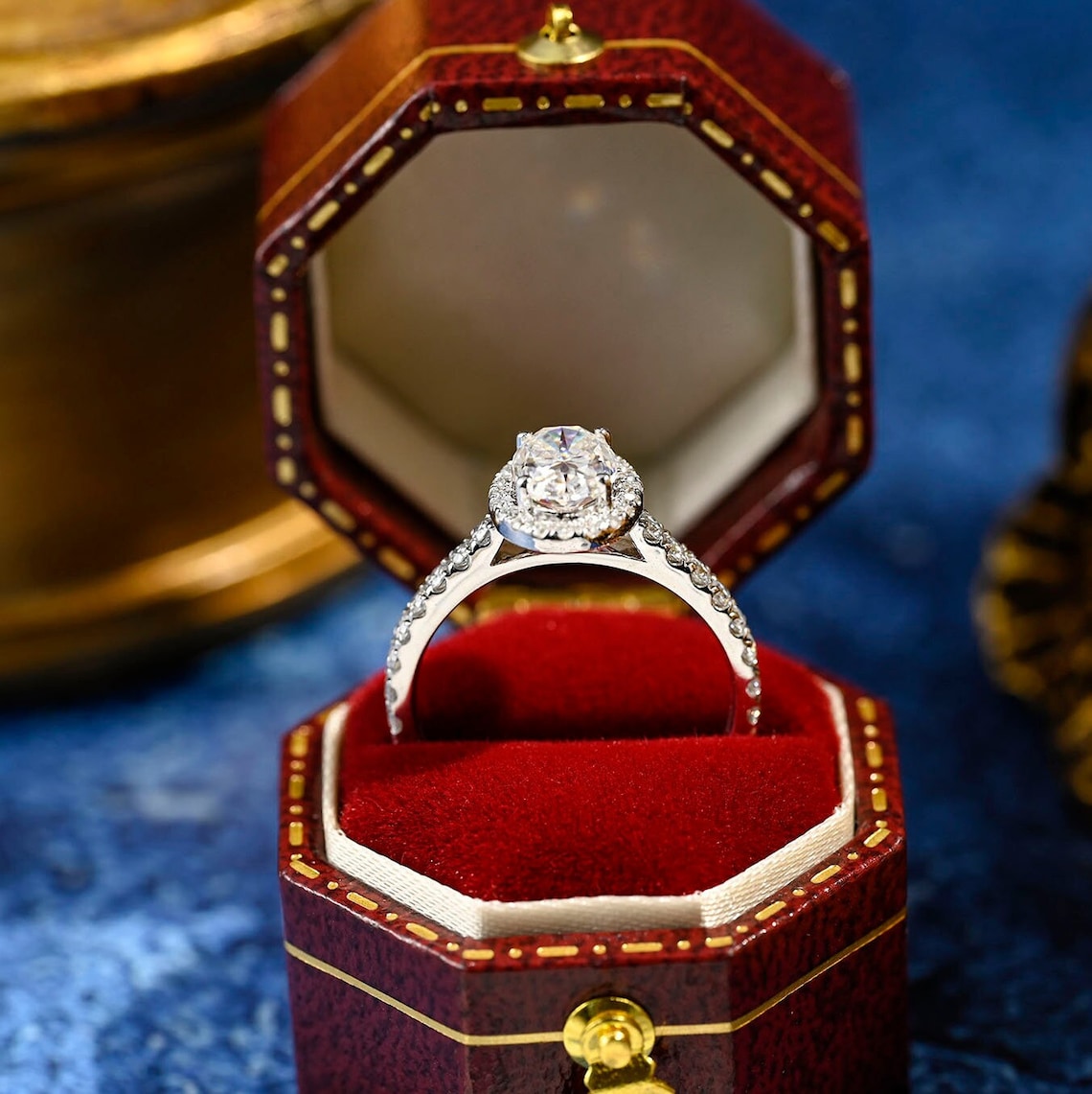 1.0 CT-3.0 CT Oval F/VS1 CVD Diamond Halo Pave Setting Engagement Ring - Camila Brown