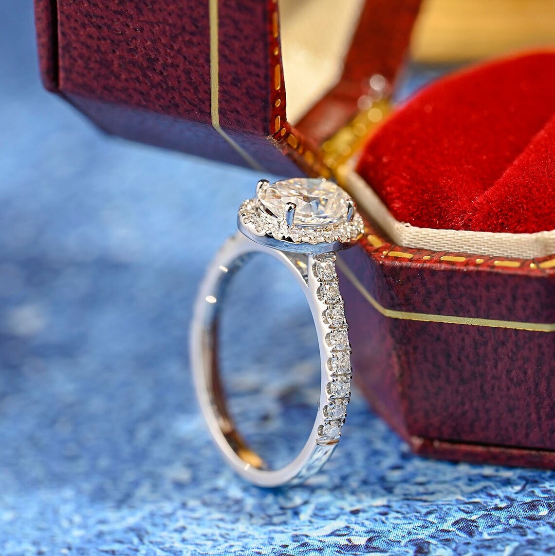 1.0 CT-3.0 CT Oval F/VS1 CVD Diamond Halo Pave Setting Engagement Ring - Camila Brown