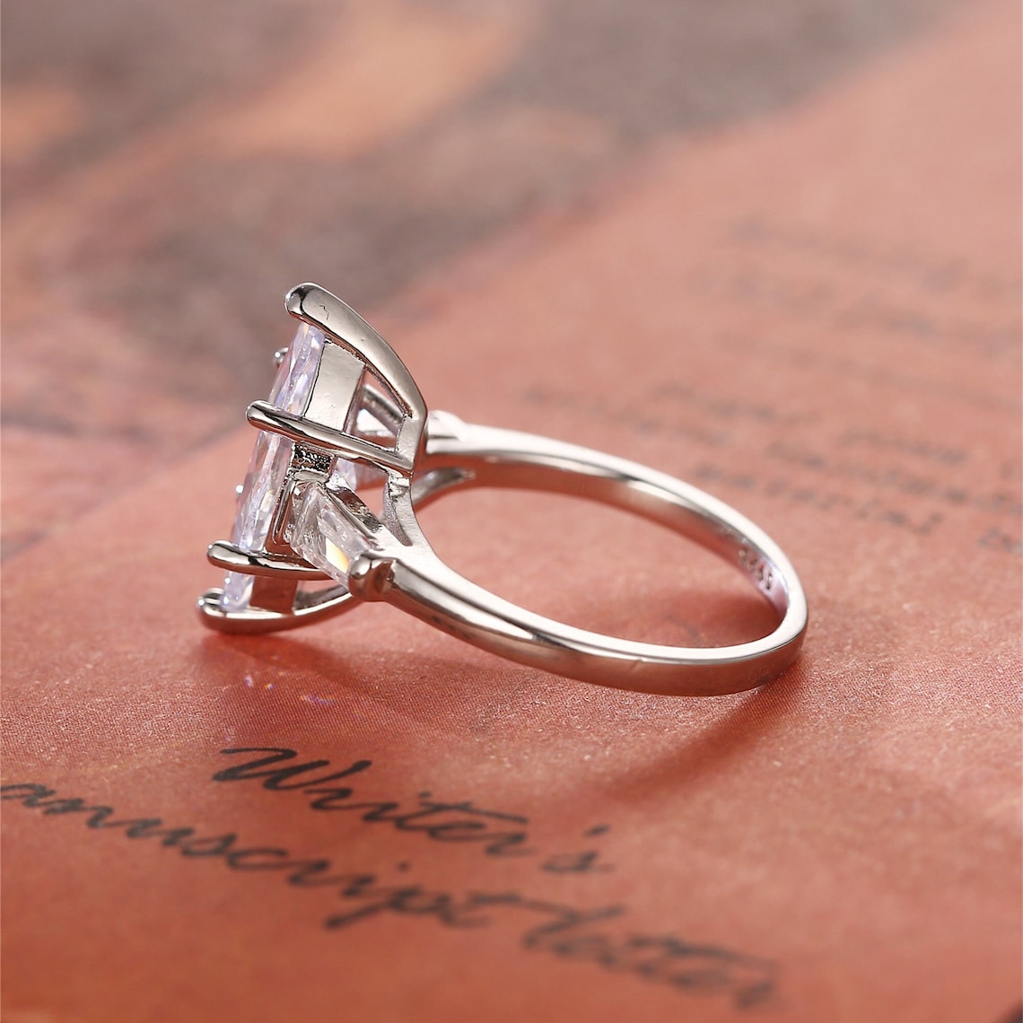 2.0 - 4.0 CT Marquise F/VS1 CVD Diamond Three Stone Style Engagement Ring - Camila Brown