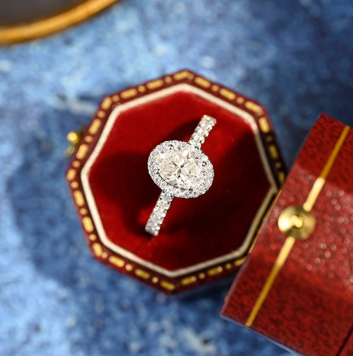 1.0 CT-3.0 CT Oval F/VS1 CVD Diamond Halo Pave Setting Engagement Ring - Camila Brown