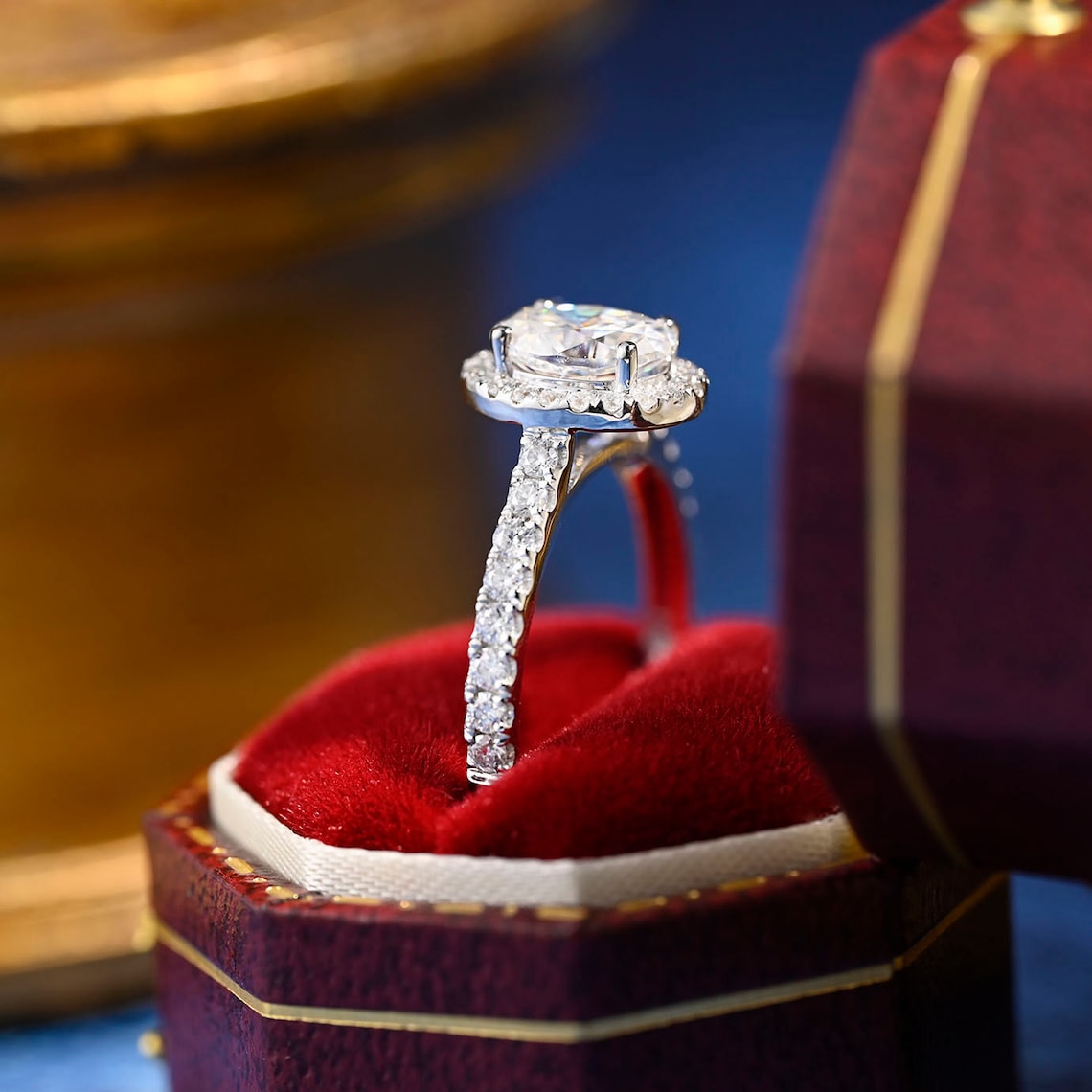 1.0 CT-3.0 CT Oval F/VS1 CVD Diamond Halo Pave Setting Engagement Ring - Camila Brown