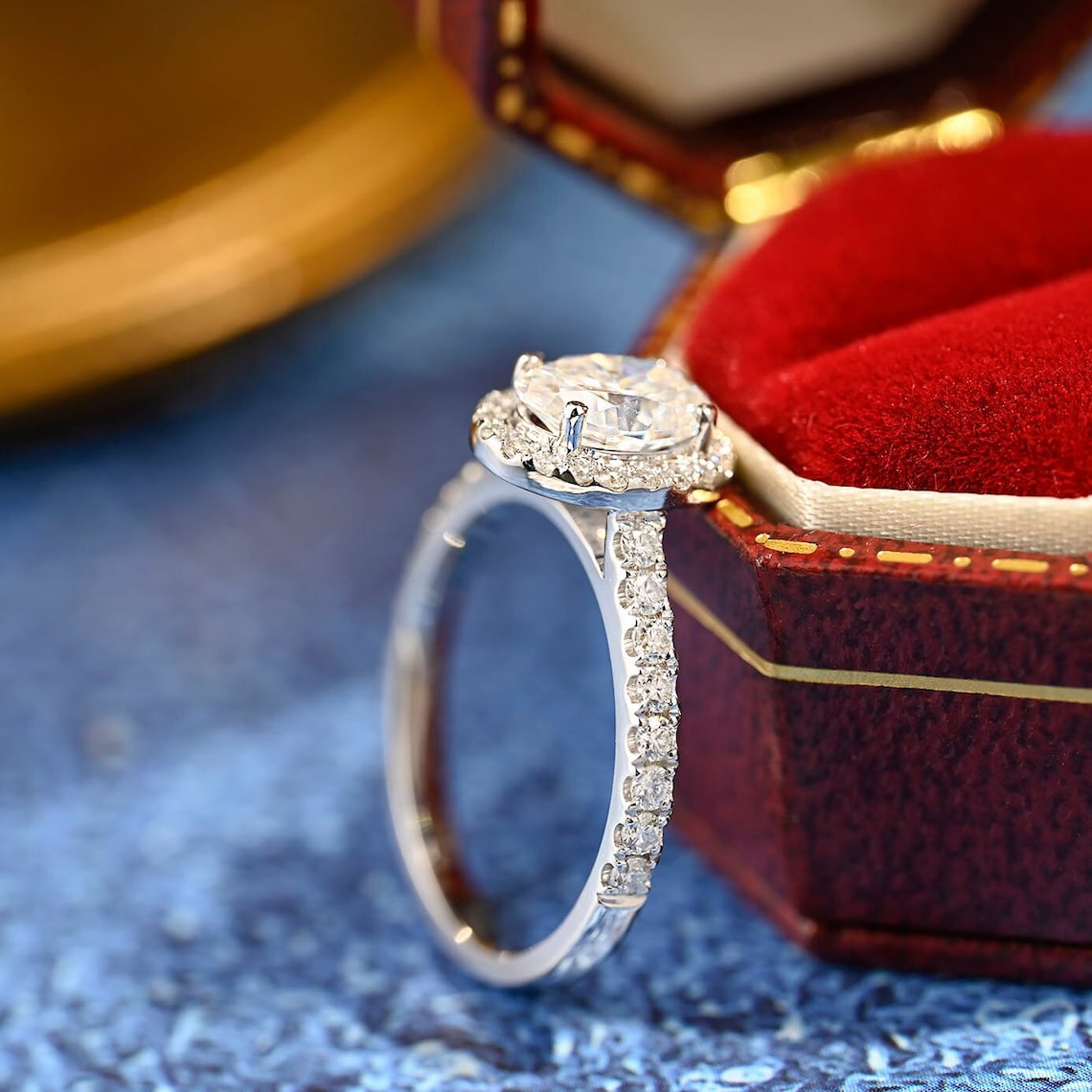 1.0 CT-3.0 CT Oval F/VS1 CVD Diamond Halo Pave Setting Engagement Ring - Camila Brown